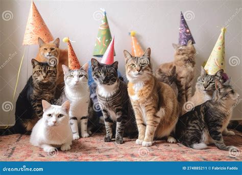 Party Cats: Cats with Party Hats Celebrating Birthday. Generative AI ...