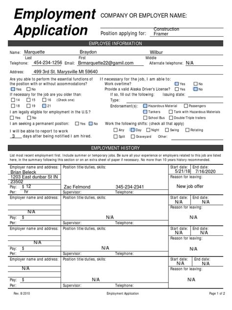 Image result for Example of Job Application Form