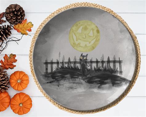 Halloween Black Cat Plate Halloween Party Plates Spooky - Etsy