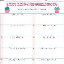 Image result for Solving Multi-Step Linear Equations Worksheet