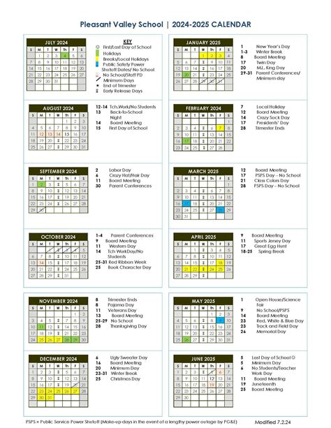 2024-2025 Instructional Calendar | Pleasant Valley Joint Union Elementary