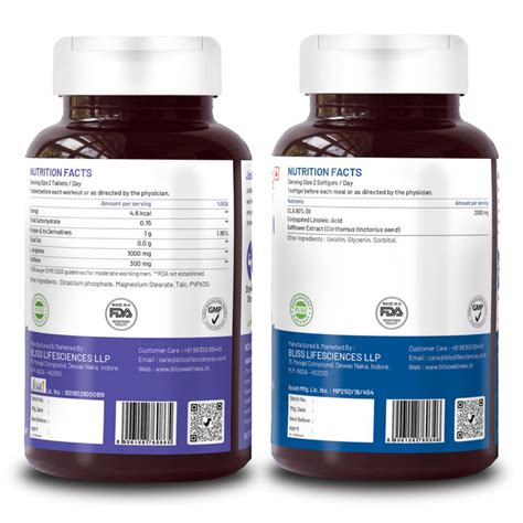 Bliss Welness CLA 2000 (Conjugated Lenoleic Acid) + L-Arginine Nitric ...