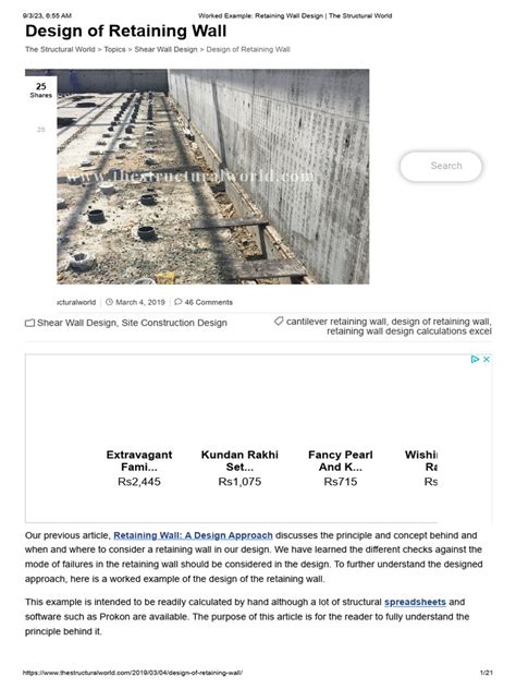 Image result for Retaining Wall Design Example