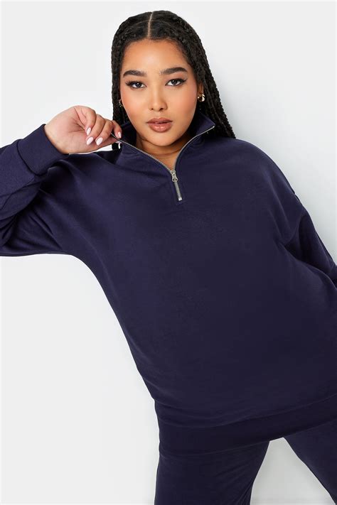 YOURS Plus Size Navy Blue Quarter Zip Sweatshirt | Yours Clothing