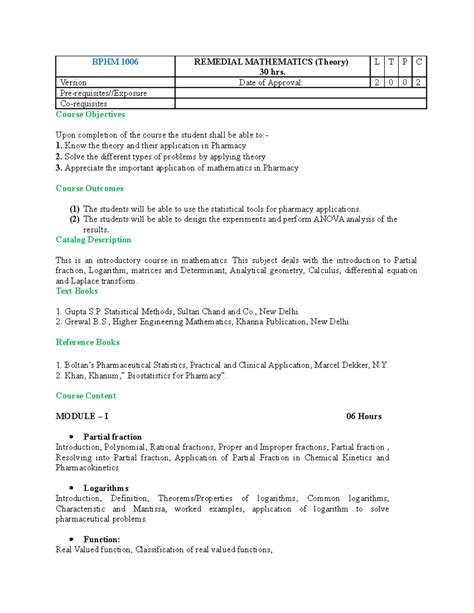 BPHM 1006 Remedial Maths-1 Course Overview and Learning Outcomes - Studocu