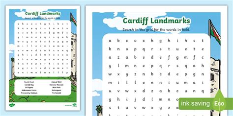 Cardiff Landmarks Word Search - KS1 - Wales - Geography