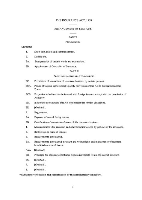 Insurance Act, 1938: Comprehensive Overview and Key Provisions - Studocu