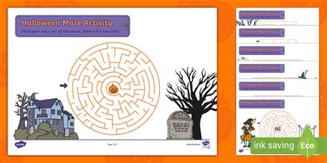 Halloween Maze Activity Worksheets - KS1 (teacher made)