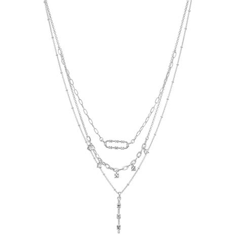 Nine West Silver Tone Crystal Multi-Row Stick Pendant Necklace