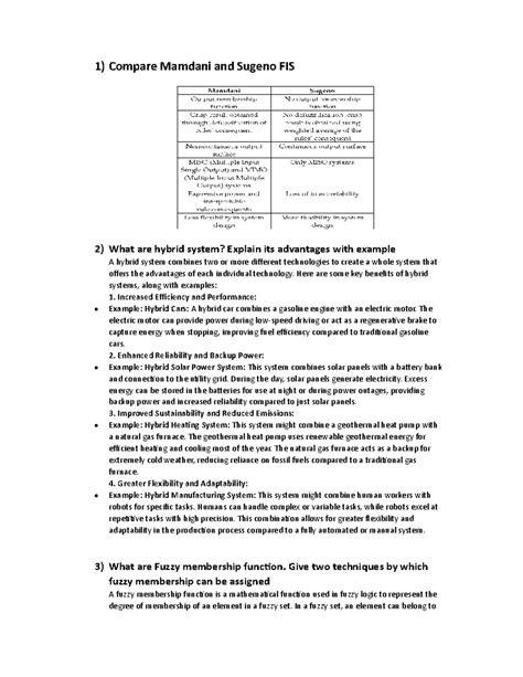 SOFT COMPUTING MODULE 3 - 1) Compare Mamdani and Sugeno FIS 2) What are ...