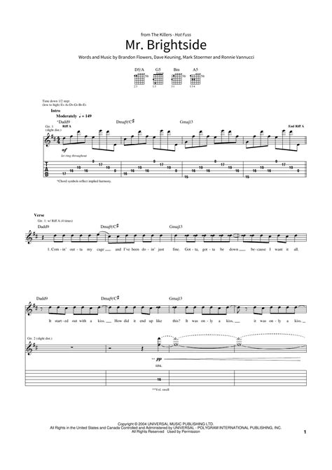 Mr. Brightside by The Killers Sheet Music for School of Rock – Guitar ...