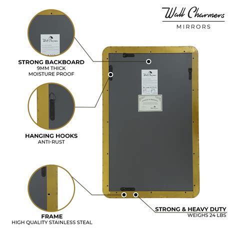22”x30” Rectangular Gold Mirror | Hangs Horizontal or Vertical, Rounded ...