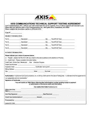 Fillable Online Support Testing Agreement - Axis Communications Fax ...