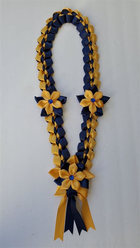 Closed Graduation Lei in Navy Blue and Gold With 3 Beautiful Flowers. - Etsy | Diy graduation ...