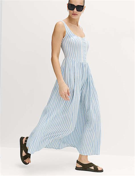 Buy Linen Rich Lace Insert Strappy Midi Shift Dress at Marks & Spencer