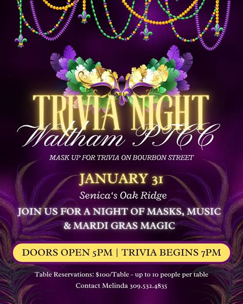 Waltham PTCC Mardi Gras Trivia, 658 US-6, LaSalle, IL, La Salle, 31 ...