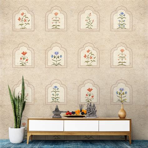 Floral Radiance Framed Jharokha Wallpaper for Rooms | lifencolors ...