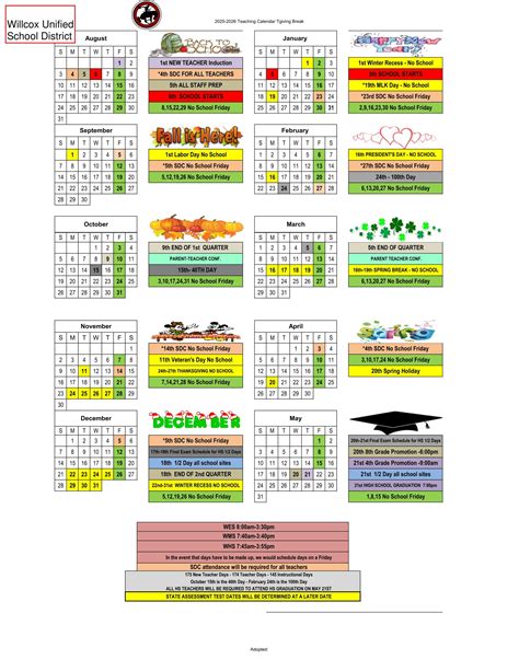 Willcox Unified School District Calendar 25-26 Revised [PDF] - EduCounty