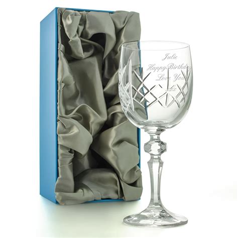 Engraved Crystal Wine Glass Presented In A Satin Box