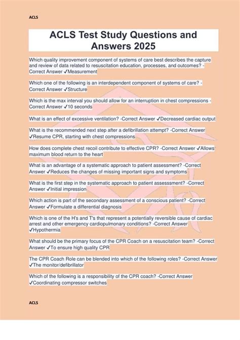 ACLS Test Study Questions and Answers 2025 - ACLS , - Stuvia US