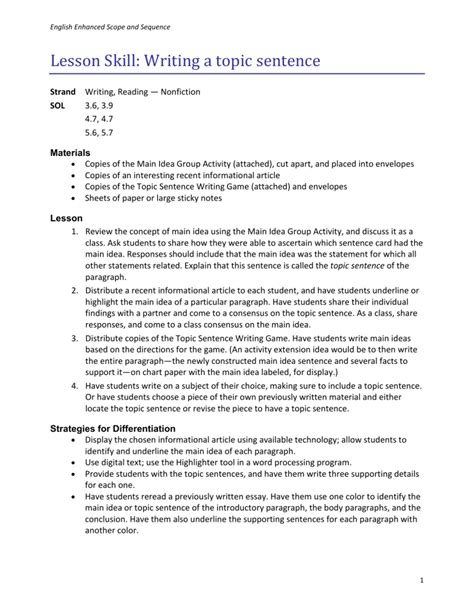 Image result for Topic Sentence Lesson