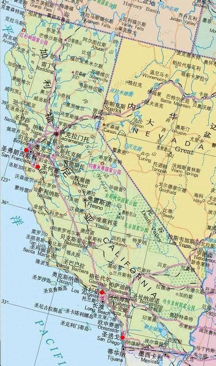 美国加州地图中文版 (第1页) - 图说健康