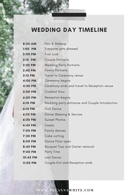 Day Of Wedding Timeline Template | AT A GLANCE
