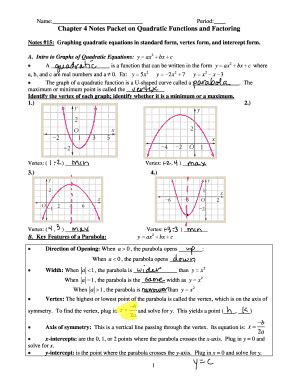Chapter 4 Notes Packet On Quadratic Functions And Factoring Answer Key ...