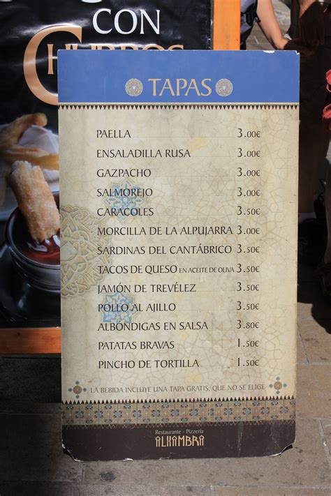 Spanish Tapas Menu