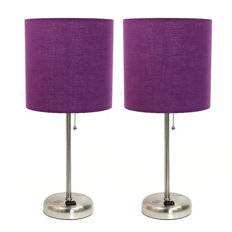Simple Designs 19.5-in Brushed Steel/Purple Shade LED Pull-chain Table ...