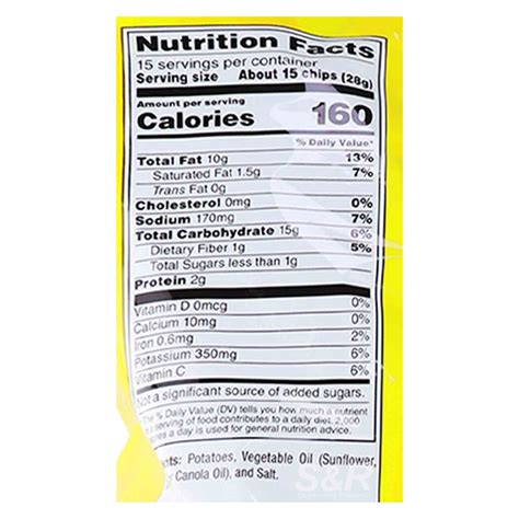 Lays Nutrition Label