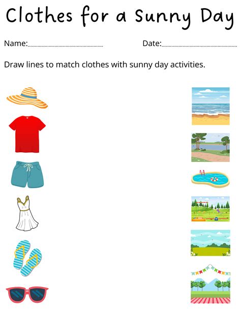 clothes for sunny day worksheet for kindergarten | Teaching Resources
