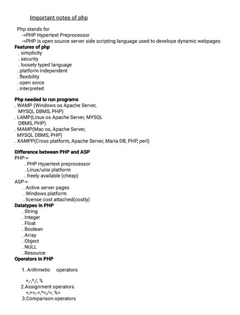 Important Notes of PHP - Important notes of php Php stands for ->PHP ...