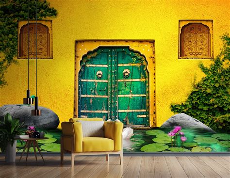 Yellow Village Wall Design Customised wallpaper for wall – Myindianthings