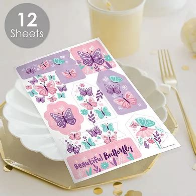 Big Dot Of Happiness Beautiful Butterfly Floral Party Favor Sticker 12 ...