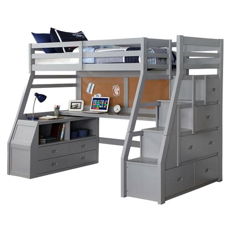 Twin loft bed with stairs and desk online