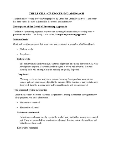 Image result for Levels of Processing model Levels of Processing Examples