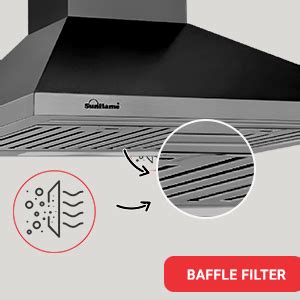 SUNFLAME 60cm 850 m3/hr Chimney (CH Fusion 60 SS BF, 2 Baffle Filters ...