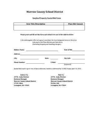 Fillable Online morrow k12 or Surplus Property Sealed Bid Form Fax ...