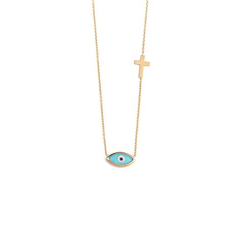 Evil Eye and Cross Necklace – 9K Gold - George Art Jewels