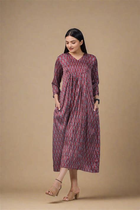 Shop aaRVee Studio Maroon Ajrak Rust Dress – FAB VOGUE Studio