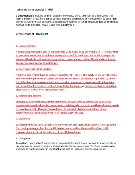 HRM TH 2: Key Competencies and Policies in Human Resources - Studocu