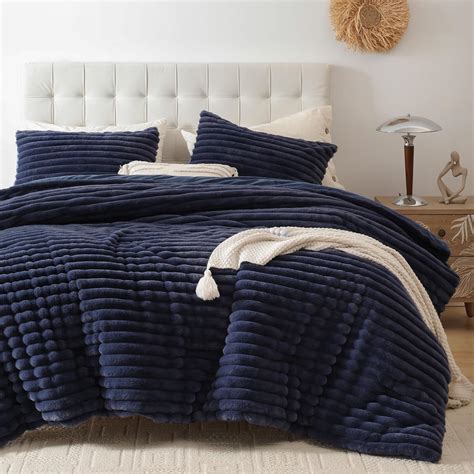 Amazon.com: Smoofy Fluffy Full Size Comforter Sets 3 Pieces - Navy Blue ...