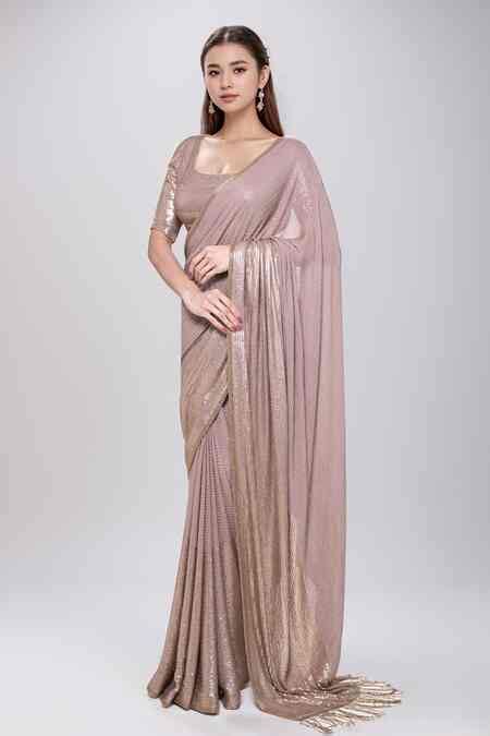 Buy Grey Silk, Chiffon Cut Work, Sequins Diagonal Embroidered Saree ...