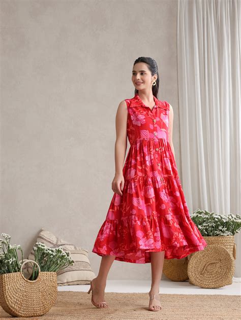 Women Floral Print A-Line Midi Dress – Khushal K