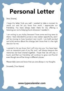 Image result for Personal Letter Example