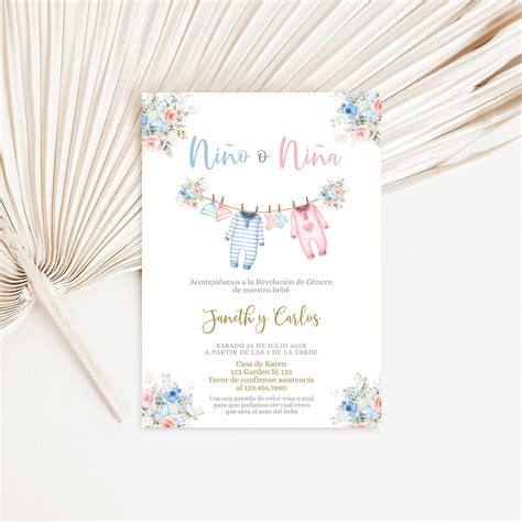 Spanish Gender Reveal Invitation Editable, Invitación De Revelación De ...