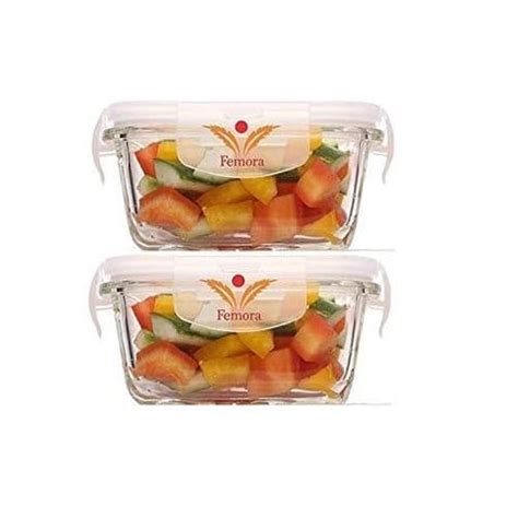 Femora Borosilicate Glass Microwave Safe Square Container, 300 ml - Set ...