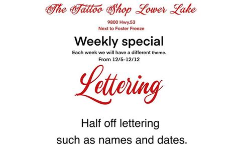 Weekly special: LETTERING, Warren Tattoo 707, Lower Lake, 6 December to ...