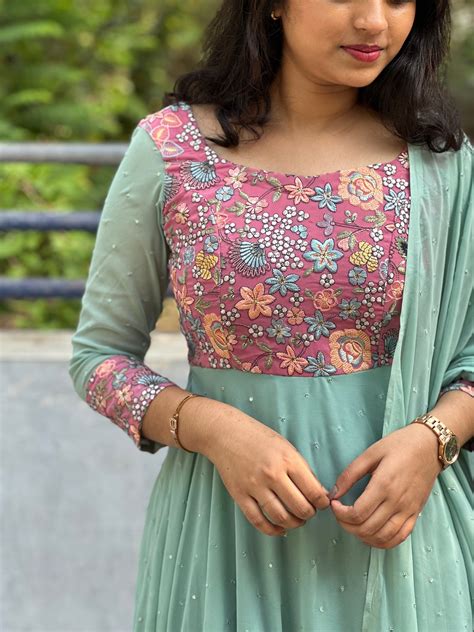 Mona Pastel Anarkali Gown with Embroidered Yoke & Ruffle Dupatta